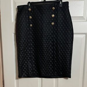Chic Black Quilted Pencil Skirt with Gold Buttons